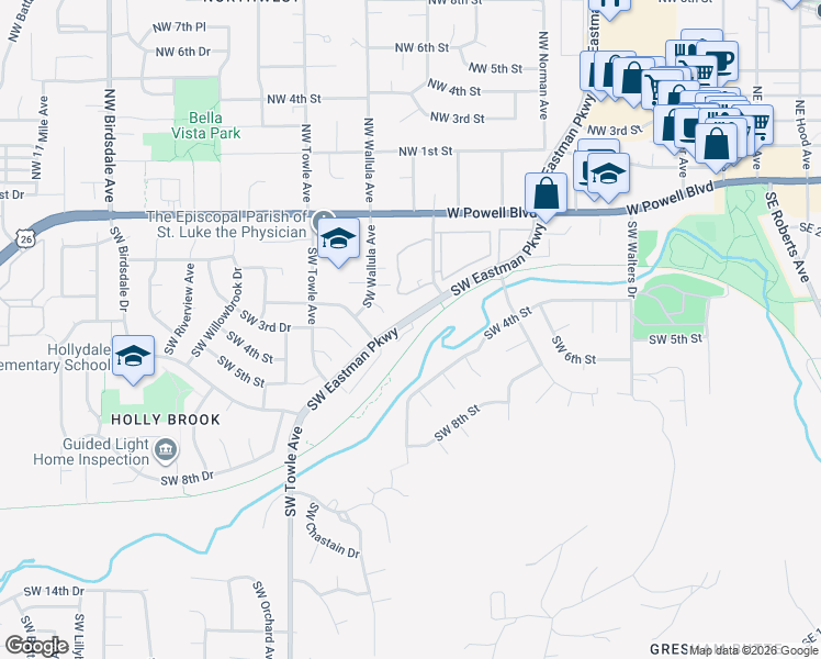 map of restaurants, bars, coffee shops, grocery stores, and more near 380 Southwest Eastman Parkway in Gresham