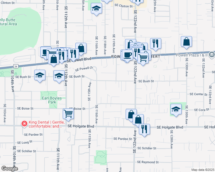 map of restaurants, bars, coffee shops, grocery stores, and more near 3822 Southeast 117th Place in Portland