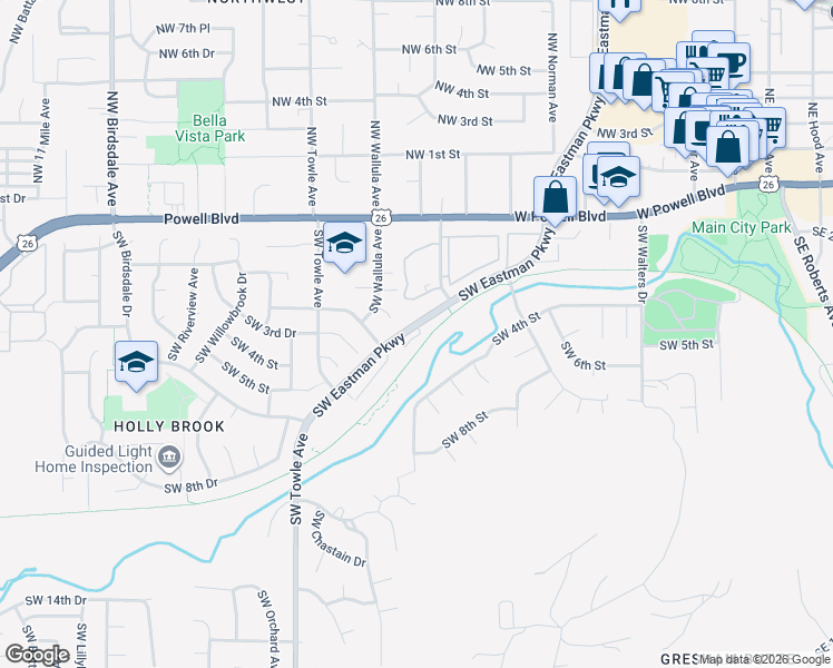 map of restaurants, bars, coffee shops, grocery stores, and more near 380 Southwest Eastman Parkway in Gresham