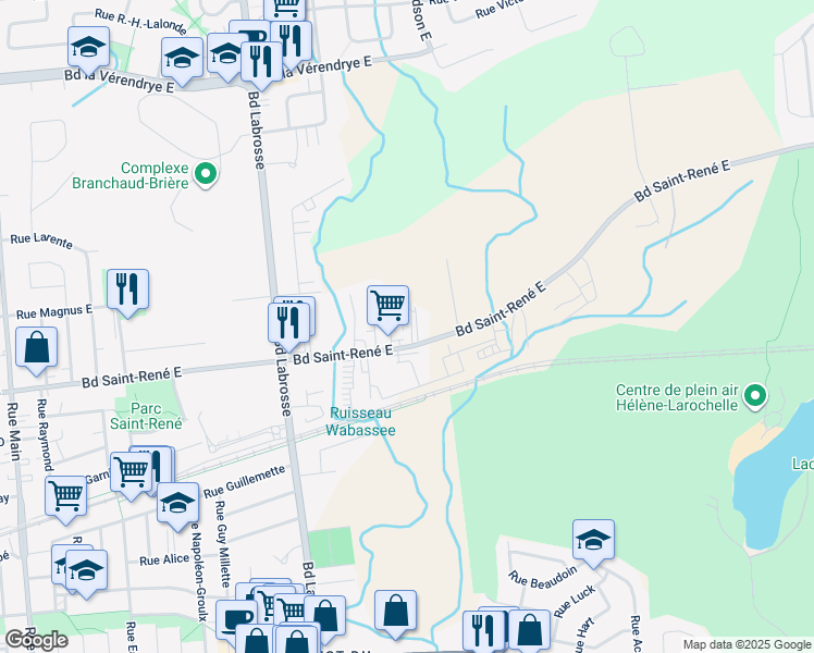 map of restaurants, bars, coffee shops, grocery stores, and more near 495 Boulevard Saint-René Est in Gatineau