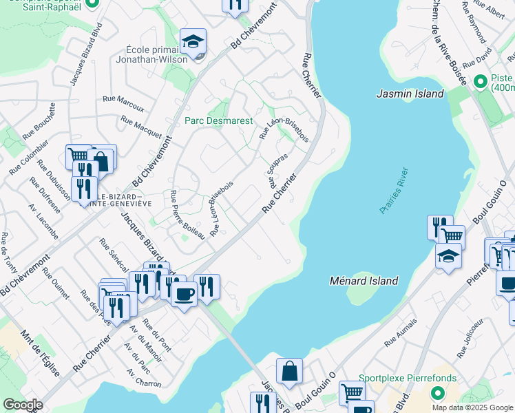 map of restaurants, bars, coffee shops, grocery stores, and more near 316 Rue Ladouceur in Montréal