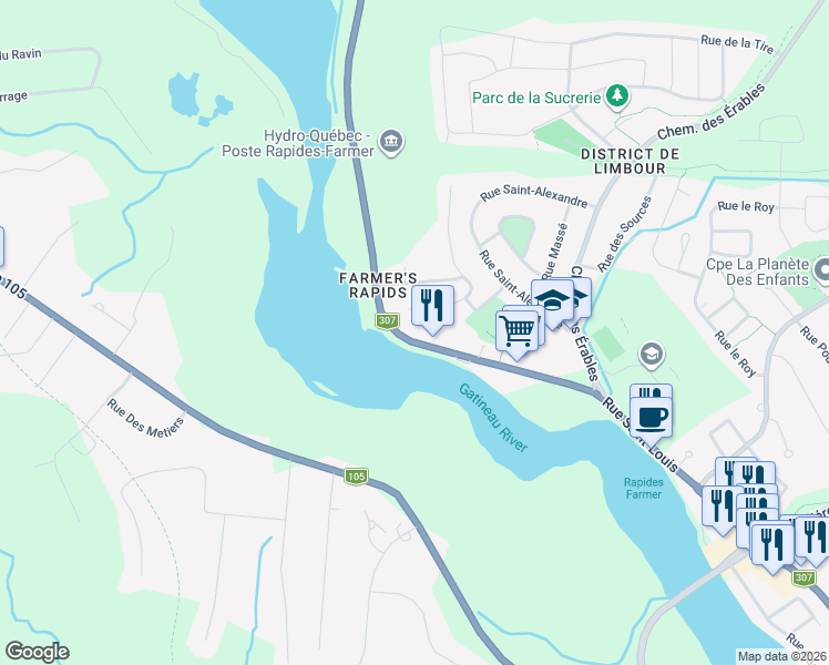 map of restaurants, bars, coffee shops, grocery stores, and more near 2591 Rue Saint-Louis in Gatineau