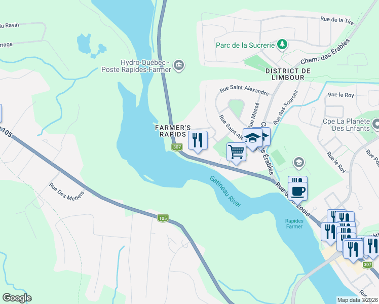 map of restaurants, bars, coffee shops, grocery stores, and more near 2591 Rue Saint-Louis in Gatineau