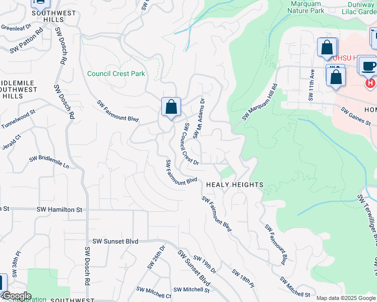 map of restaurants, bars, coffee shops, grocery stores, and more near 4025 Southwest Nehalem Court in Portland