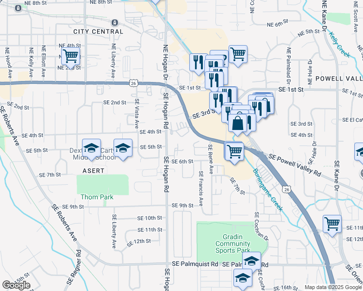 map of restaurants, bars, coffee shops, grocery stores, and more near 1833 Southeast 6th Street in Gresham