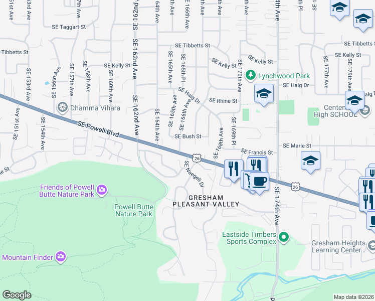 map of restaurants, bars, coffee shops, grocery stores, and more near 24 Southeast Naegeli Drive in Portland
