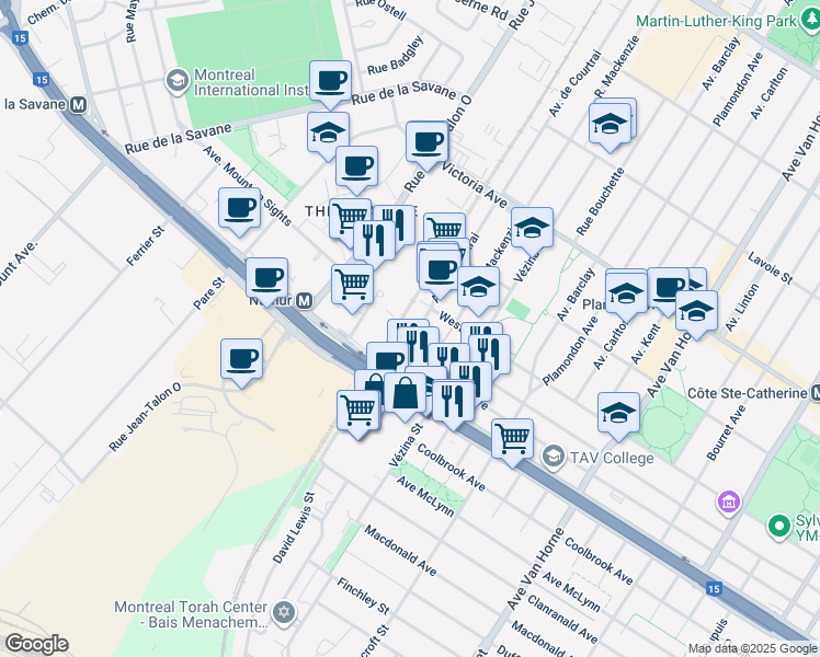 map of restaurants, bars, coffee shops, grocery stores, and more near in Montreal