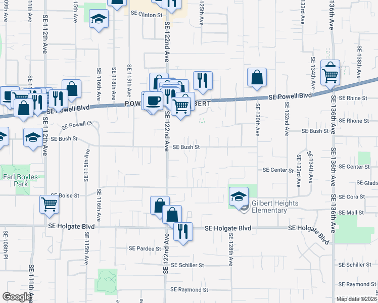 map of restaurants, bars, coffee shops, grocery stores, and more near 3900 Southeast 122nd Avenue in Portland