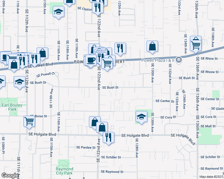 map of restaurants, bars, coffee shops, grocery stores, and more near 3900 Southeast 122nd Avenue in Portland