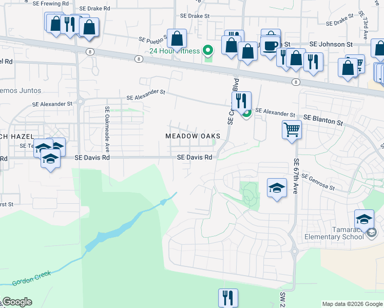 map of restaurants, bars, coffee shops, grocery stores, and more near 3484 Southeast Little Valley Avenue in Hillsboro