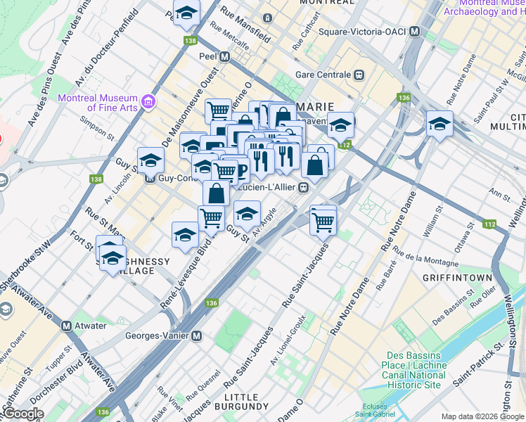 map of restaurants, bars, coffee shops, grocery stores, and more near 1428 Avenue Overdale in Montreal