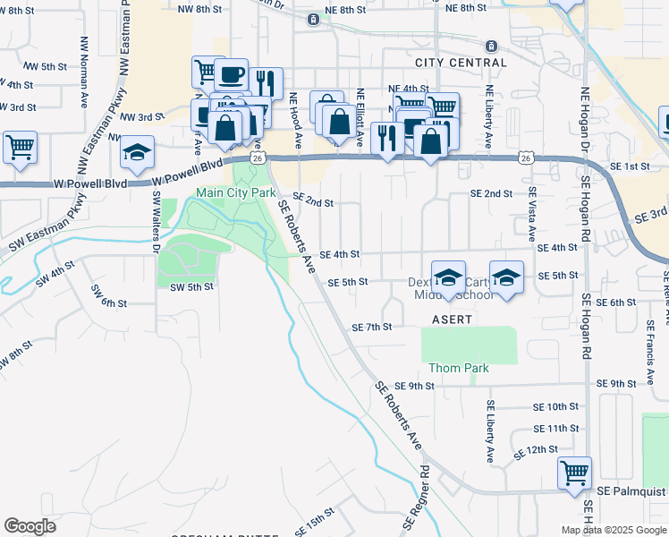 map of restaurants, bars, coffee shops, grocery stores, and more near 350 Southeast Kelly Avenue in Gresham