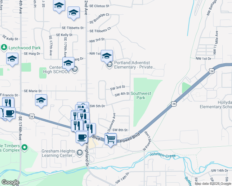 map of restaurants, bars, coffee shops, grocery stores, and more near 275 Southwest Phyllis Court in Gresham