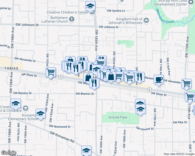 map of restaurants, bars, coffee shops, grocery stores, and more near in Aloha