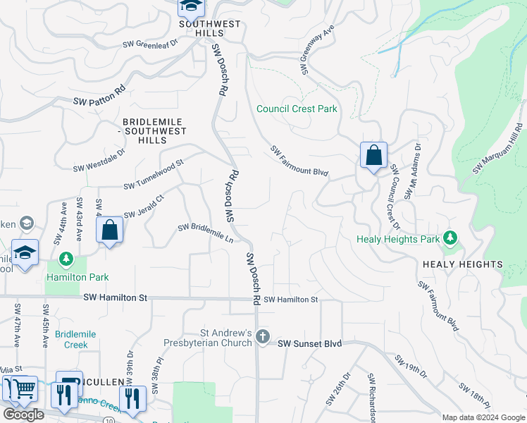 map of restaurants, bars, coffee shops, grocery stores, and more near 3926 Southwest Martins Lane in Portland