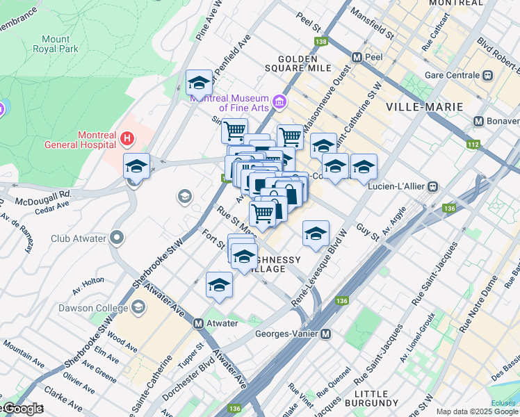 map of restaurants, bars, coffee shops, grocery stores, and more near in Montreal