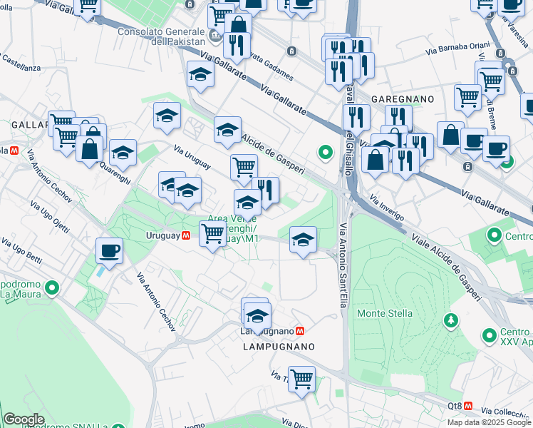 map of restaurants, bars, coffee shops, grocery stores, and more near 5 Via delle Ande in Milano