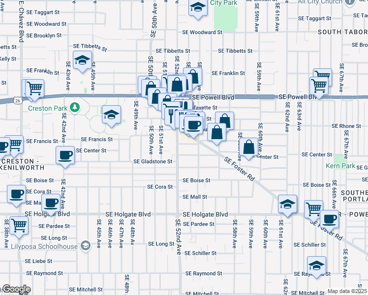 map of restaurants, bars, coffee shops, grocery stores, and more near in Portland