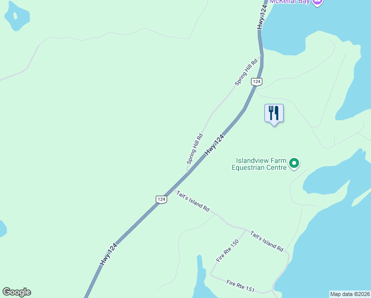 map of restaurants, bars, coffee shops, grocery stores, and more near 607 Highway 124 in McKellar