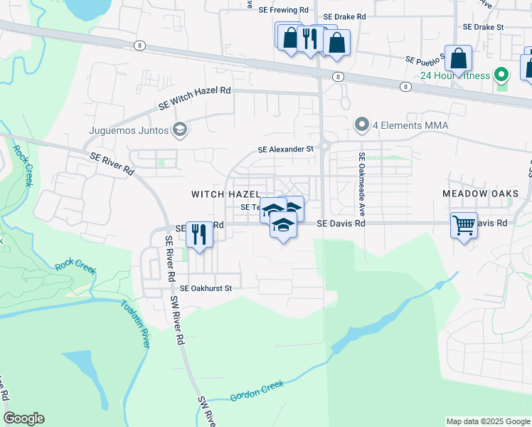map of restaurants, bars, coffee shops, grocery stores, and more near 4688 Southeast Teakwood Street in Hillsboro