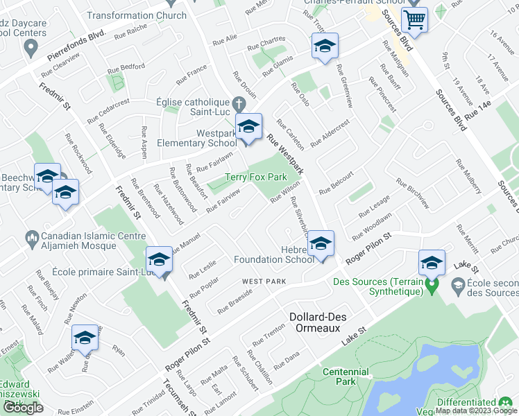 map of restaurants, bars, coffee shops, grocery stores, and more near 4445 Boulevard Saint-Jean in Dollard-des-Ormeaux