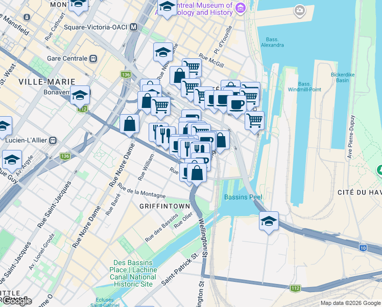 map of restaurants, bars, coffee shops, grocery stores, and more near 1000 Rue Ottawa in Montréal