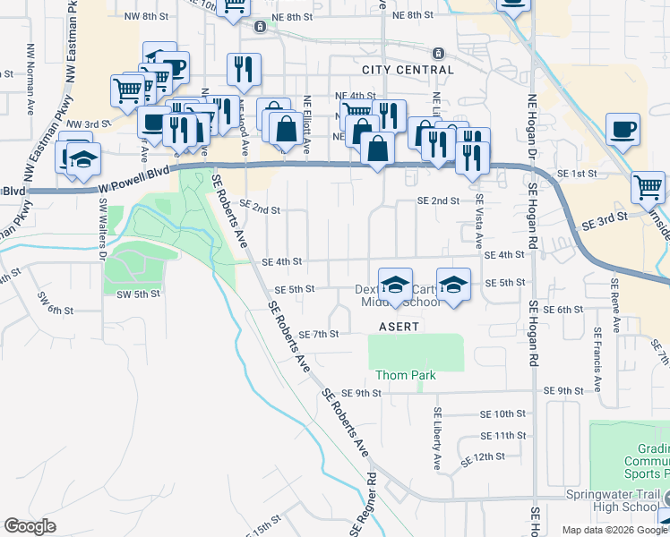map of restaurants, bars, coffee shops, grocery stores, and more near 420 Southeast Linden Avenue in Gresham