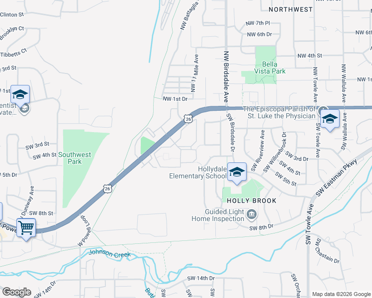 map of restaurants, bars, coffee shops, grocery stores, and more near 2700 West Powell Boulevard in Gresham