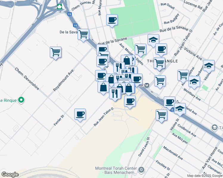 map of restaurants, bars, coffee shops, grocery stores, and more near in Montreal