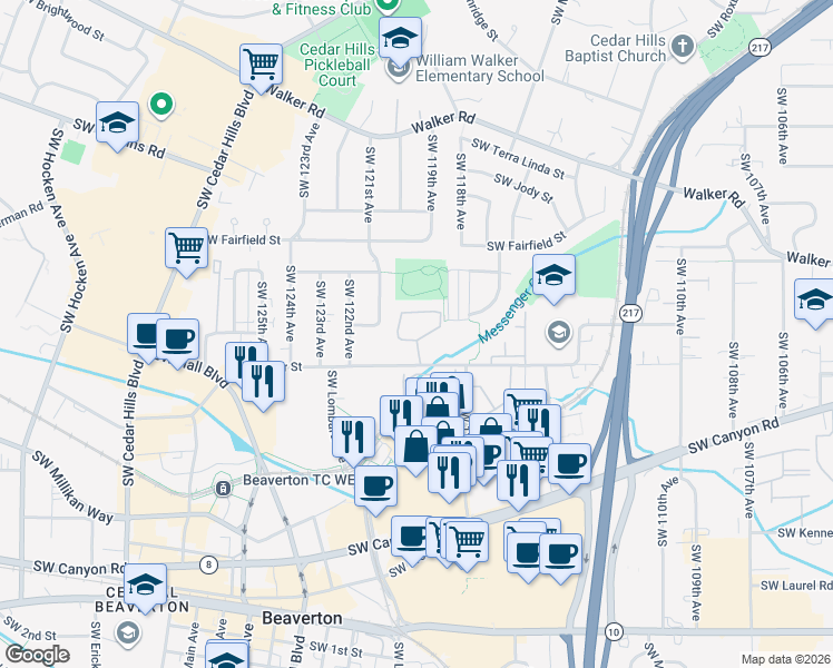 map of restaurants, bars, coffee shops, grocery stores, and more near 11915 Southwest Center Street in Beaverton