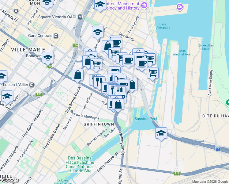 map of restaurants, bars, coffee shops, grocery stores, and more near 1000 Rue Ottawa in Montréal