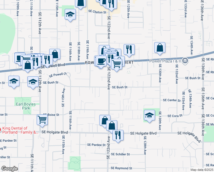 map of restaurants, bars, coffee shops, grocery stores, and more near 3721 South Southeast 122nd Avenue in Portland