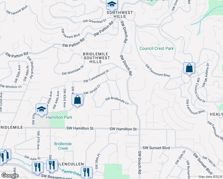map of restaurants, bars, coffee shops, grocery stores, and more near 3901 Southwest 36th Place in Portland