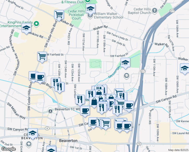 map of restaurants, bars, coffee shops, grocery stores, and more near 11915 Southwest Center Street in Beaverton