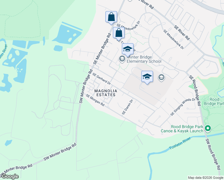 map of restaurants, bars, coffee shops, grocery stores, and more near 1710 Southeast Gerhard Drive in Hillsboro