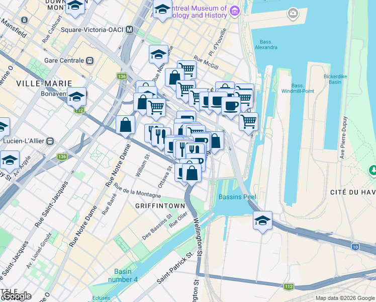 map of restaurants, bars, coffee shops, grocery stores, and more near 1000 Rue Ottawa in Montréal