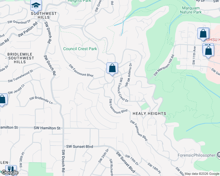map of restaurants, bars, coffee shops, grocery stores, and more near 4019 Southwest Hillsdale Avenue in Portland