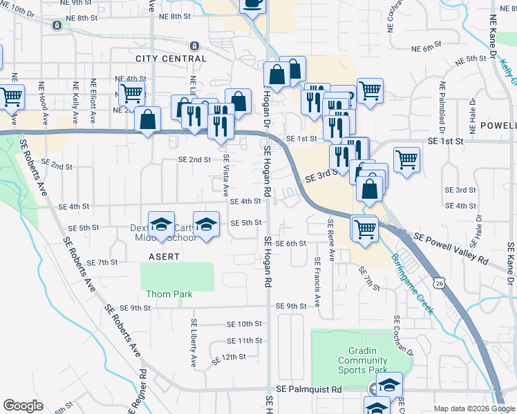 map of restaurants, bars, coffee shops, grocery stores, and more near 1700 Southeast 4th Street in Gresham