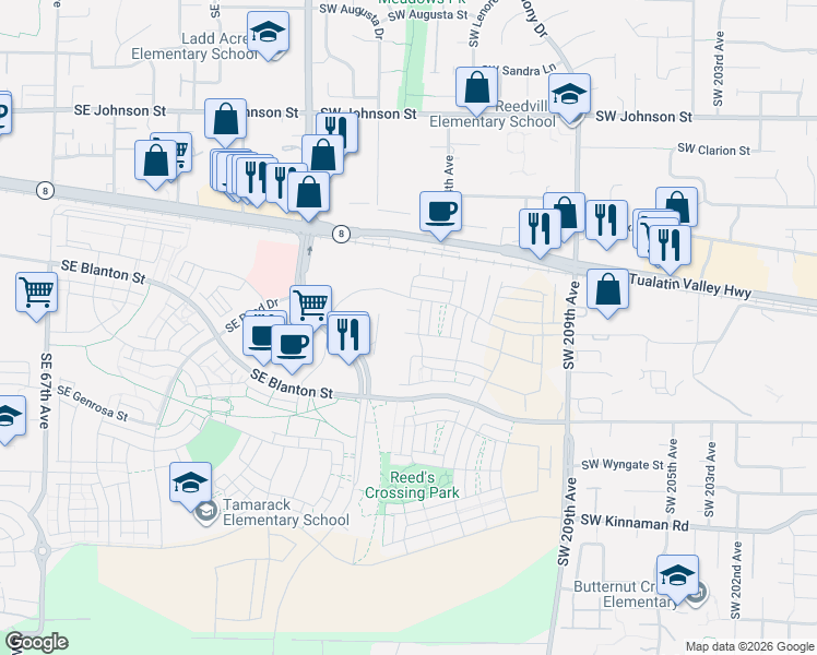 map of restaurants, bars, coffee shops, grocery stores, and more near 8069 Southeast Orion Lane in Hillsboro
