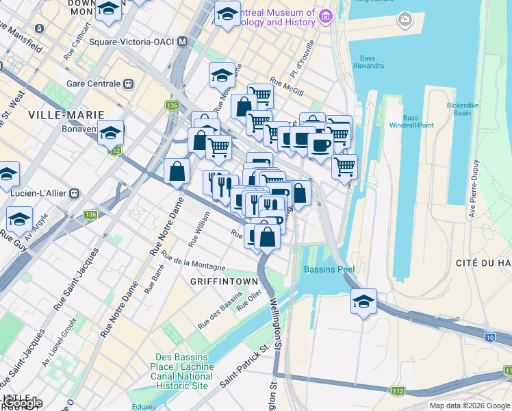 map of restaurants, bars, coffee shops, grocery stores, and more near 1000 Rue Ottawa in Montréal