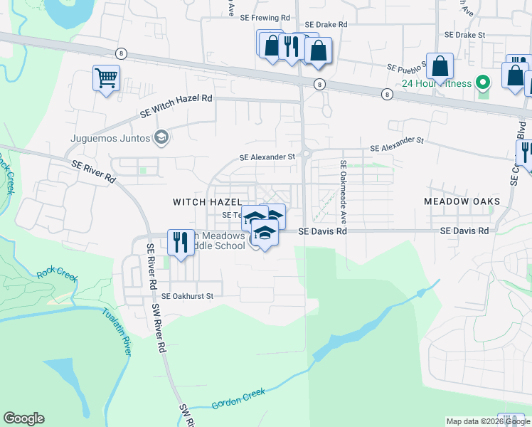 map of restaurants, bars, coffee shops, grocery stores, and more near 4803 Southeast Teakwood Street in Hillsboro