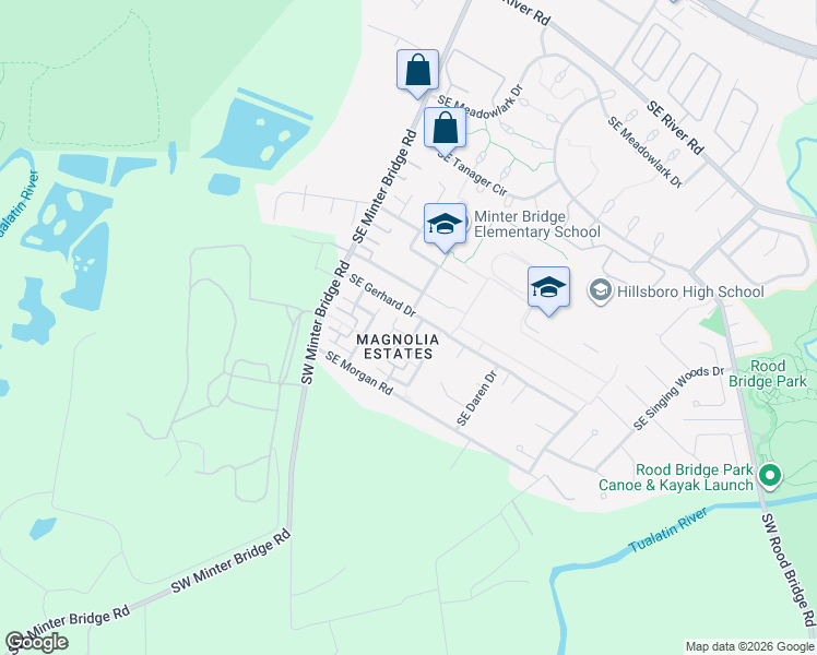 map of restaurants, bars, coffee shops, grocery stores, and more near 1710 Southeast Gerhard Drive in Hillsboro