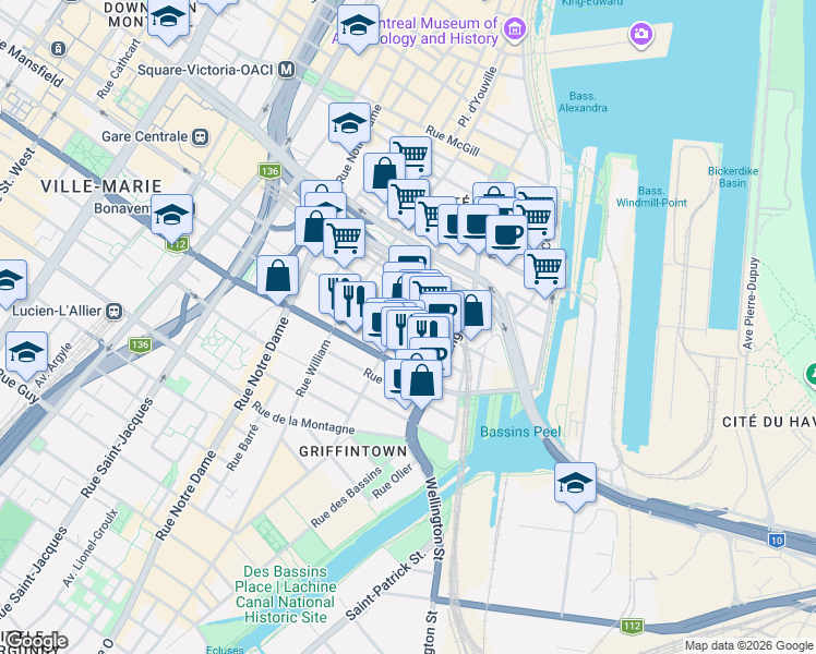 map of restaurants, bars, coffee shops, grocery stores, and more near 1000 Rue Ottawa in Montréal