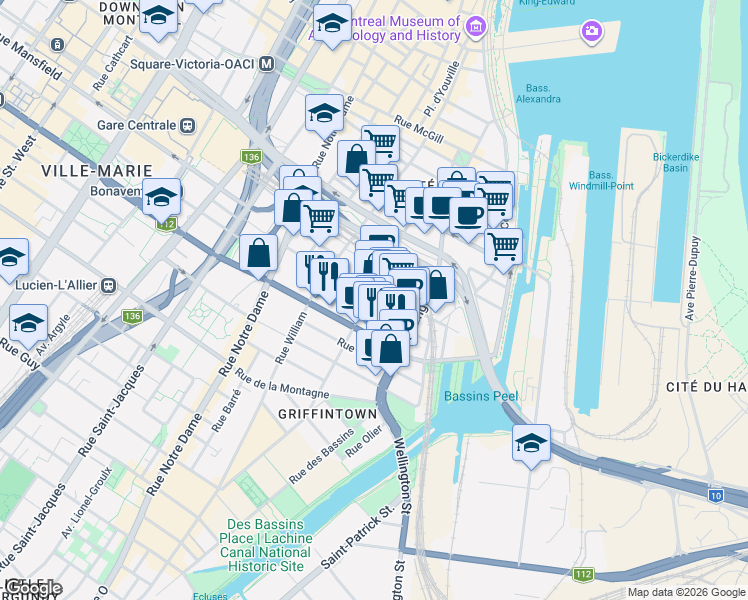 map of restaurants, bars, coffee shops, grocery stores, and more near 1000 Rue Ottawa in Montréal