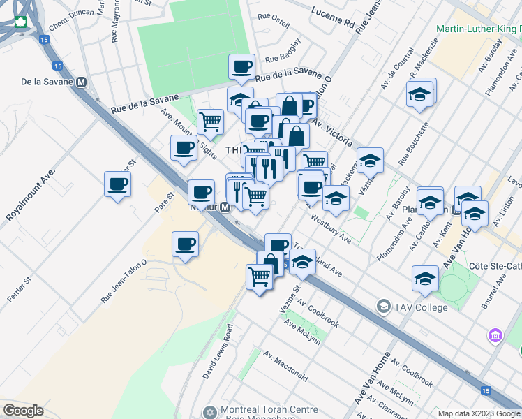 map of restaurants, bars, coffee shops, grocery stores, and more near in Montreal
