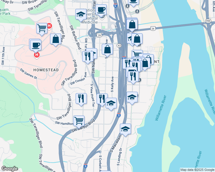 map of restaurants, bars, coffee shops, grocery stores, and more near in Portland