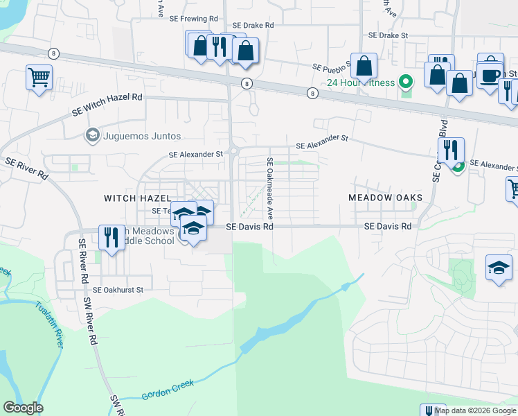 map of restaurants, bars, coffee shops, grocery stores, and more near 3420 Southeast Brookwood Avenue in Hillsboro