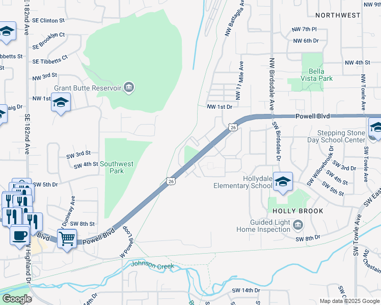 map of restaurants, bars, coffee shops, grocery stores, and more near 2901 West Powell Boulevard in Gresham