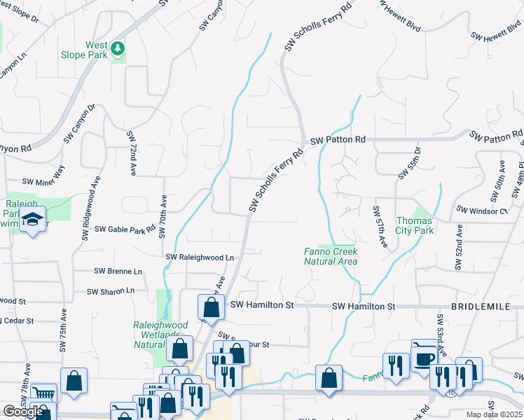 map of restaurants, bars, coffee shops, grocery stores, and more near 3908 Southwest Scholls Ferry Road in Portland
