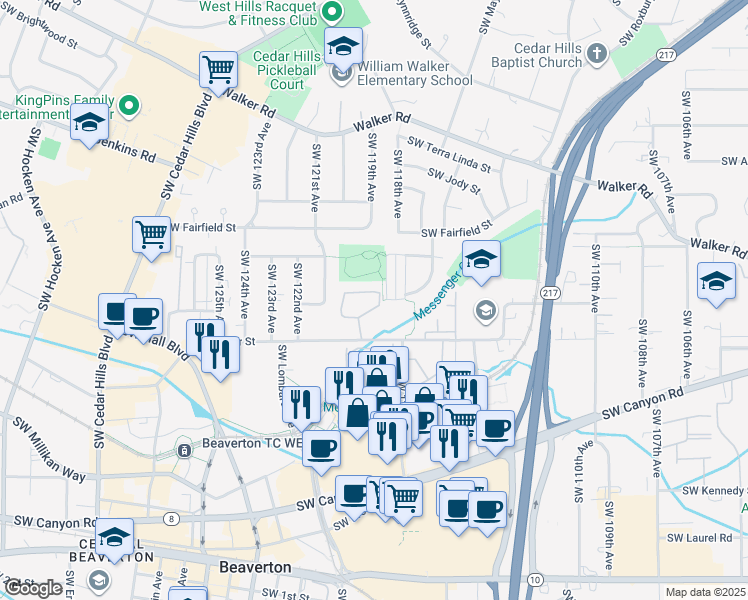 map of restaurants, bars, coffee shops, grocery stores, and more near 11915 Southwest Center Street in Beaverton